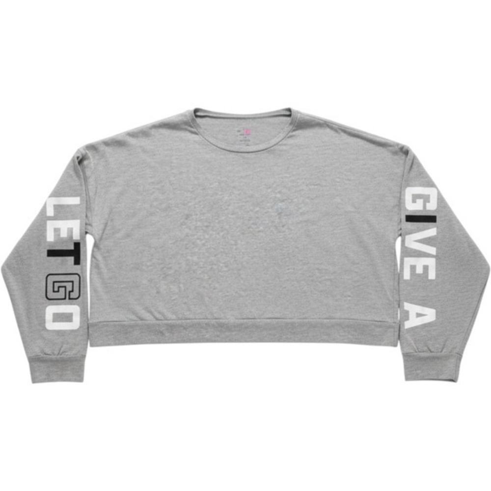 Fabletics Demi Lovato Crop Top Women XXL Gray Graphic Long Sleeve T Shirt